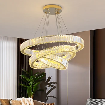 Led Krúžok Dizajn Krištáľový Luster Pre Život Jedáleň Kolo Cristal Lampy Zlato Moderného Domova Spálňa Zavesiť Svietidlo