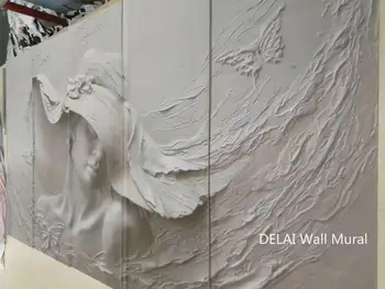 3D 02 Úľavu Európskej Dáma s Klobúkom Umenie nástennú maľbu Obývacia Izba, Spálňa Tapety