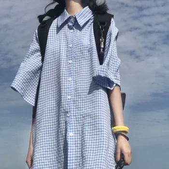 Kórejská verzia krátke rukávy koberčeky, blúzky, košele pre ženy 2023 letné voľné nika stredná dĺžka Japonský bežné tričko zena top