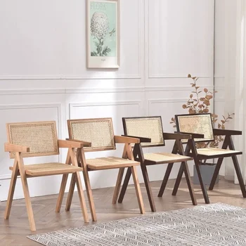 Nordic iny jednoduché rodine balkón masívneho dreva ratan kreslo lakťová opierka moderné jedálenské stoličky, ratan operadlo stoličky voľný čas