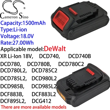 Cameron Čínsko Ithium Batéria 1500mAh 18.0 V pre DeWalt DCF880M2,DCF883M2,DCF885M2,DCF886,DCF886D2,DCF886M2,DCF889,DCF889HL2