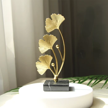 Moderné Luxusné Mramorové Ginkgo Leaf Iron Art Domáce Dekorácie Príslušenstvo Nordic Obývacia Izba Office Umenie Kovové Dekorácie Figúrka