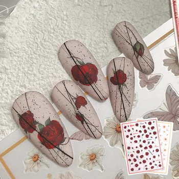 Japonská Manikúra 3D Nail Art Nálepky Červené Ruže, Kvety a Motýľ Lepidlo na Nechty Umenie Obtlačky Dekorácie Veľkoobchod Dropshipping