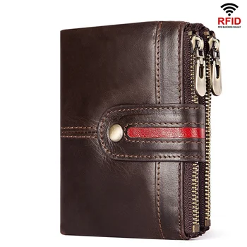 Pánske Krátke Originálne Kožené Zips Peňaženky Retro Cowhide Kožené RFID Anti Theft Kefa Peňaženky