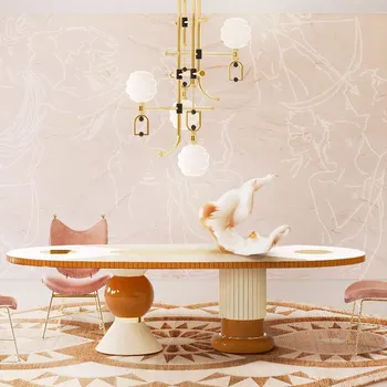 Luxusné oválny jedálenský stôl taliansky návrhár high-end villa tvorivé reštaurácia mramoru jedálenský stôl Nordic jedálenský stôl