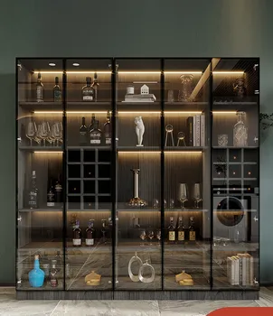 Sklenené dvere veľké víno kabinet Moderného jednoduché domácnosti nástenné svietidlo luxus kvalitného masívneho dreva jedálenský strane kabinetu Vlastné zobrazenia