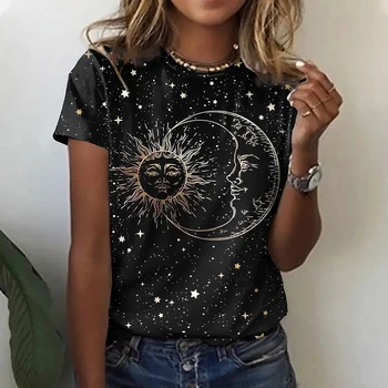 V lete roku 2022 Žien Kreslenie Krátky Rukáv T-Shirt Galaxy Tlač Posádky Krku Základné Top Black / 3D Tlač Žien Plus Veľkosť T-Shirt