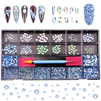Nechtov Kamienkami Auta Flatback Nail Art Šperky Box Multi Tvary s Kamienkami Pickup Tool Balené v Drahokamu Box