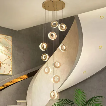 Luxusné lustre Crystal LED ForStaircase Obývacia Izba Moderné Interiérové Svietidlá Dlho Kreatívny Krúžok Visí Lampa Prívesok Svetlá