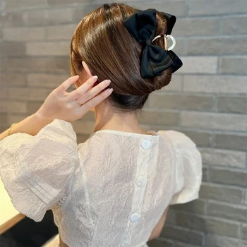 Móda Kórejský Nové Veľké Čela Vlasy Pazúry Obojstranný Luk-Uzol Chytiť Klip Kovové Sponky Do Vlasov Satin Barrette Vlasy Klip Vlasy Príslušenstvo