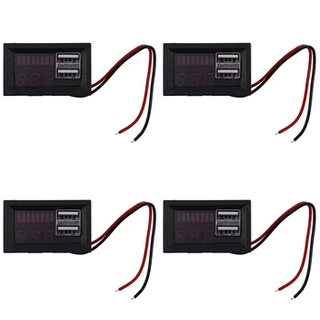 4X Červená Led Digitálny Displej Voltmeter Merač Napätia Volt Tester Panel Pre Dc 12V Vozidiel USB 5V2A Výstup 12,6 V Batéria