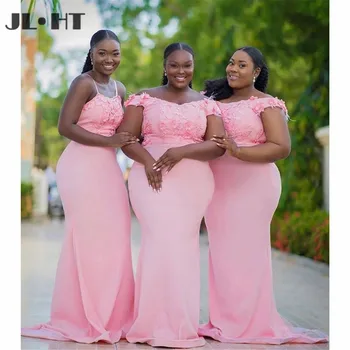 2021 Africké Čierne Dievča Svadobné Party Šaty Družičky Šaty Krátke Rukávy Elastický Satén Morská Víla Družičky Šaty
