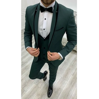 Mens Zelená 3 Ks Vyhovovali Elegantné Svadobné Prom Večera Slim Fit Smoking Kabát, Nohavice, Oblečenie