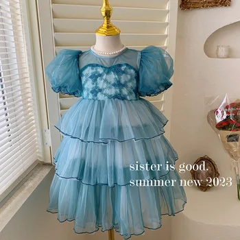 Dievčenské Šaty 2023 Lete Nové Dieťa Dievča Kórejský Edition Cudzinec Oka Načechraný Tortu Šaty Víla Šaty
