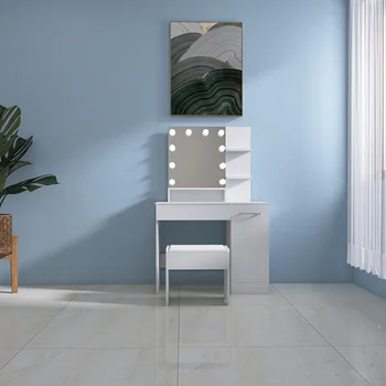 SEWA Biela Jednoduché Drevené Toaletný Stolík s Reflexnými Zrkadlo Spálňa Toaletný Stolík Nastaviť