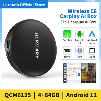 Leranda Bezdrôtový Carplay AI Box 4+64GB Dotykový Displej HDMI Výstup Auto WIFI AI Box Android 12.0 Adaptér Bluetooth GPS Octa-core