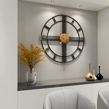 80 cm, Jednoduché nástenné hodiny Európsky štýl kovaného železa obývacia izba hodiny creative móde stlmiť domov moderné dekoratívne hodiny