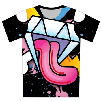 Joyonly Deti Zvierat Oko Jazyk Diamanty farieb Dizajn T-shirts Deti 2018 Letné Topy Dievčatá Chlapci v Pohode Krátky Rukáv T shirt