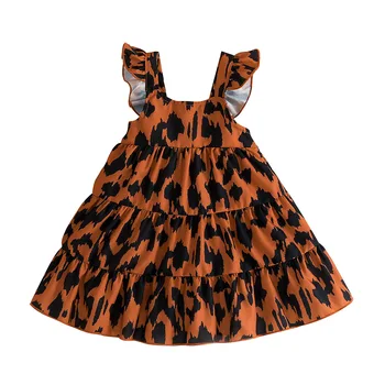 Hot predaj dievča popruh leopard tlač sklzu šaty detské letné frocks dieťa deti nosiť batoľa oblečenie šaty 40