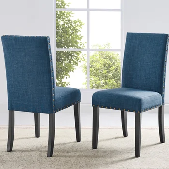 Roundhill Nábytok Biony Textílie Jedálenské Stoličky s Nailheads v Modrej (Sada 2)stoličky v jedálni jedálenský stolička