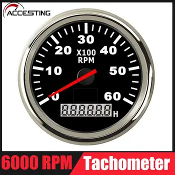 85mm Auto Tachometra 6000 ot. / MIN Diesel Tachometer S LCD Hourmeter Červené Podsvietenie displeja Na Lodi Morských Accessories12V 24V