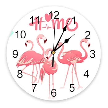 Tropických Zvierat Flamingo Láska Srdce Hodiny Nástenné Domova Moderné Kuchyne, Izby, Spálne, Obývacia Izba Dekor Nástenné Hodiny