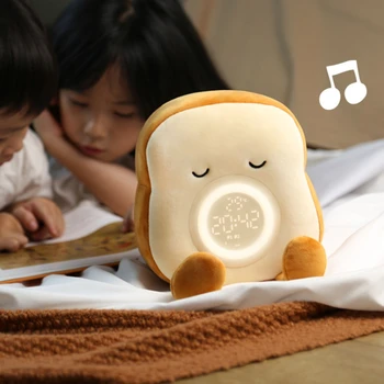 Cartoon Plyšové Toast Budík Tvorivé LED Digitálne Hodiny, Detský Ploche Elektronické Hodiny S Vibrácií Funkcia