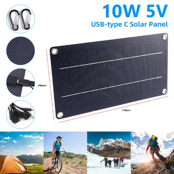 10W 5V Solárny Panel, USB Typ-C Nepremokavé Turistická Solárny Panel Prenosná Solárna Nabíjačka Generátor pre iphone Samsung Power Bank