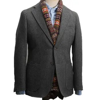 2023 Jeseň Zimné Pánske Vintage Vyhovuje Pričom Uhlopriečny Tweed Vlna Retro Tuxedos Svadobné Sako Zmes Bunda