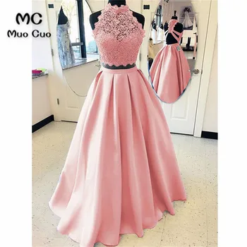 Elegantné 2018 Blush Pink Prom Šaty, Dlhé Dva Kusy Šaty A-Line Šaty Vestido Longo Satin Formálne Večerné Party Šaty