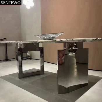 Autor Luxusné Mramorové Rock Plát jedálenský stôl nastaviť 8 stoličiek mesa de jantar comedor de comedor nábytok z Nerezovej ocele gold base