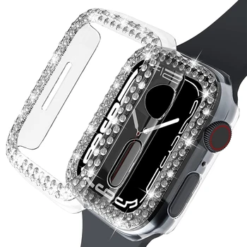 Diamantový obal Pre Apple hodinky 7 41mm 45 mm 44 mm 40 mm 42mm 38 mm Príslušenstvo Bling Nárazníka Chránič Kryt iWatch série 8 3 4 5 6 se