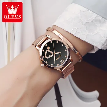 OLEVS Náramkové Hodinky pre Ženy Móda Rose Gold Mriežky popruh Japonsko MIYOTA pohyb Quartz Dámske Náramkové hodinky Priateľka Darčeky