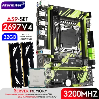 Atermiter X99 AS9 D4 Doska Set s Xeon E5 Roku 2697 V4 LGA CPU 2011-3 2 ks X 16GB = 32 GB 3200MHz DDR4 REG ECC RAM Pamäť