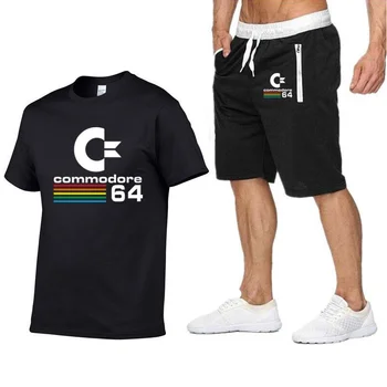 Commodore 64 T shirt Mužov Krátke Rukávy T-shirt+Šortky Nastaviť Pláži Mens Príležitostných Tee Košele C64 SID Amiga Lete Harajuku Sportswears