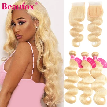 Beaufox 613 Blondína Zväzky S Uzáverom Peruánskej Telo Vlna Ľudských Vlasov Zväzky S Uzáverom Remy 613 Predlžovanie Vlasov S Uzáverom