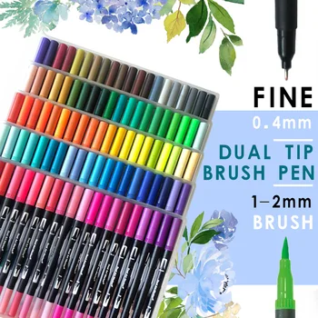 FineLiner Dual Tip Kefa Umenie Značky Pen12/ 24/36/48 /100 Farby, Akvarelové Perá Pre Kreslenie, Maľovanie Kaligrafie Umelecké Potreby