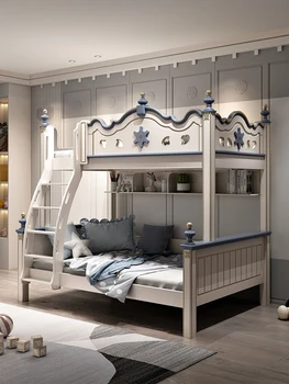 Detská posteľ Poschodová posteľ vysoká a nízka posteľ chlapci masívneho dreva poschodová posteľ manželská posteľ matku a dieťa posteľ úspora priestoru polica poschodovou