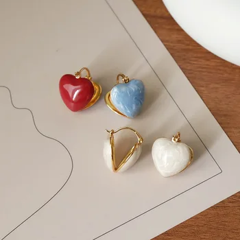 Jednoduché Kórea Módne Srdce Smalt Vintage Náušnice Šperky pre Ženy