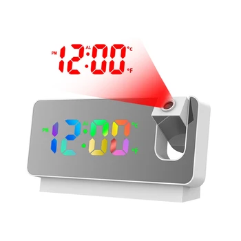 180° Otočenie Projekcie Budík pre Spálne LED Farebné Digitálne Projekcie na Strop USB Nabíjací Čas A Biela
