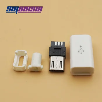 Smonisia 20sets Male Micro USB 5 Pin Konektor Konektor S Bielym Plastovým Krytom Zváranie Typu 4 v 1 DIY Konektory pre OD3.0 mm Kábel