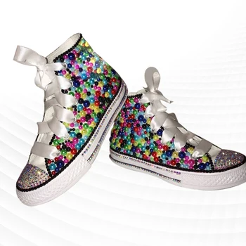 High-top farebné diamond plátno topánky páse s nástrojmi športové pohodlné prechádzky ručné drahokamu páse s nástrojmi pearl vulkanizovanej topánky 35-46