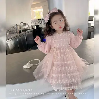 2023 Dievčatká Móda Čipky Oka Princess Narodeniny Šaty Jar Autun Deti Deti Vestidos Oblečenie