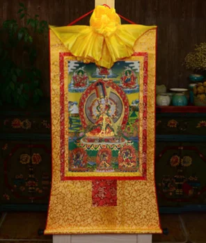 Tibete Tibetskej Buddha Tlač Hodváb Pozlátený Thangka Thanka Gdugs Kar Kwan-yin