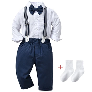 Dieťa Formálne Gentleman Oblečenie Nastaviť Chlapci Bowtie Tričko S Dlhým Rukávom +Nohavice Detské Potápačské Suit Infant Deti Narodeninovej Party Oblečenie