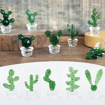 Mini Kaktus Figúrky, Sklenené Ozdoby Kaktus Bonsai Dekor Sochy a Figúrky Ploche Ornament Auto Domáce Dekorácie