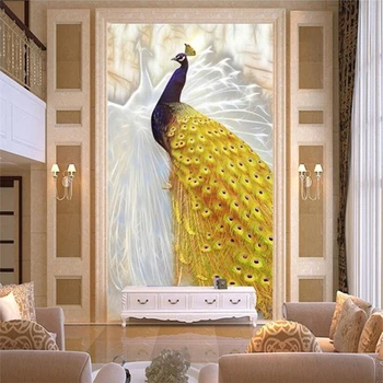 beibehang Vlastné 3D veľké verandu nástenná maľba hala koridoru uličkou tapetu pozadia ako krídla lietať biela žltá páva 3d tapety