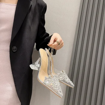 2023 Nový crystal pracky drahokamu vysoké podpätky sandále s ukázal prst sandále pre dámy svadobné topánky