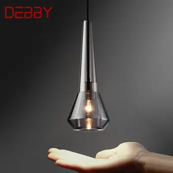 DEBBY Nordic Mosadz Visí Prívesok Svetlo LED Moderné Jednoducho Kreatívne Crystal Údená Sivá Luster Lampa Pre Domáce Spálne