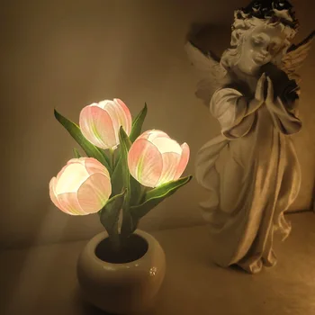 LED Tulipán Hrniec Ľahké Prenosné Nočné Svetlo Simulácia Hrniec Keramické Batérie Spálňa Kaviareň Atmosféru Dekorácie Nočné Svetlo